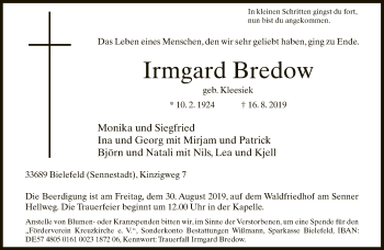 Traueranzeige von Irmgard Bredow von Neue Westfälische