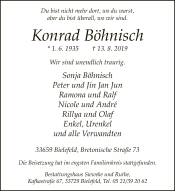 Traueranzeige von Konrad Böhnisch von Neue Westfälische