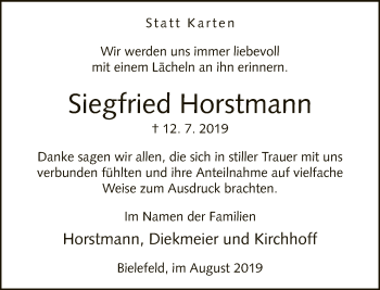 Traueranzeige von Siegfried Horstmann von Neue Westfälische