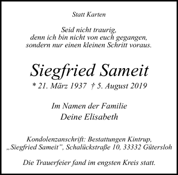 Traueranzeige von Siegfried Sameit von Neue Westfälische
