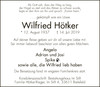 Traueranzeige von Wilfreid Hötker von Neue Westfälische