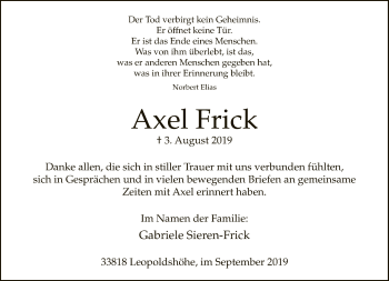 Traueranzeige von Axel Frick von Neue Westfälische