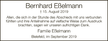 Traueranzeige von Bernhard Eßelmann von Neue Westfälische