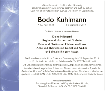 Traueranzeige von Bodo Kuhlmann von Neue Westfälische