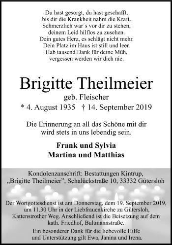 Traueranzeige von Brigitte Theilmeier von Neue Westfälische