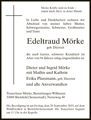 Traueranzeige von Edeltraud Mörke von Neue Westfälische