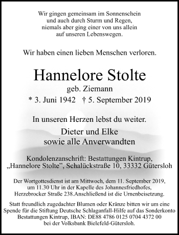 Traueranzeige von Hannelore Stolte von Neue Westfälische