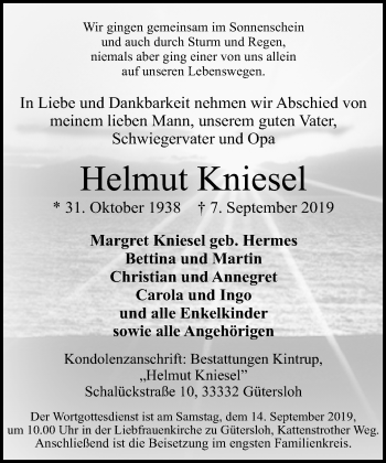 Traueranzeige von Helmut Kniesel von Neue Westfälische