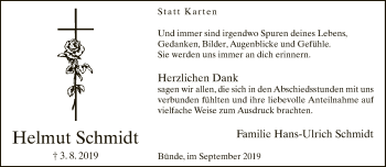 Traueranzeige von Helmut Schmidt von Neue Westfälische