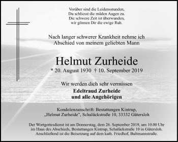Traueranzeige von Helmut Zurheide von Neue Westfälische