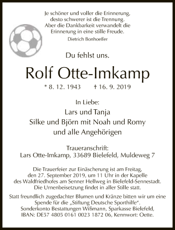 Traueranzeige von Rolf Otte-Irrkamp von Neue Westfälische