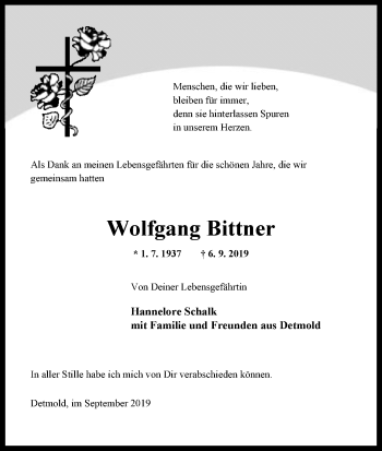 Traueranzeige von Wolfgang Bittner von Neue Westfälische
