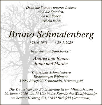 Traueranzeige von Bruno Schmalenberg von Neue Westfälische
