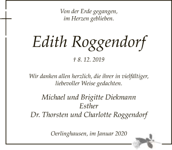 Traueranzeige von Edith Roggendorf von Neue Westfälische