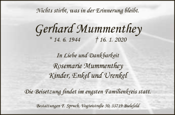 Traueranzeige von Gerhard Mummenthey von Neue Westfälische