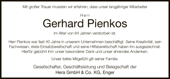 Traueranzeige von Gerhard Pienkos von Neue Westfälische