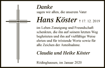 Traueranzeige von Hans Köster von Neue Westfälische
