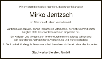 Traueranzeige von Mirko Jentzsch von Neue Westfälische
