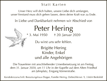 Traueranzeige von Peter Hering von Neue Westfälische