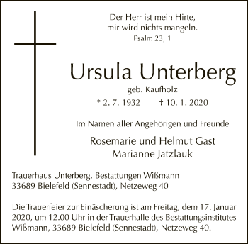 Traueranzeige von Ursula Unterberg von Neue Westfälische
