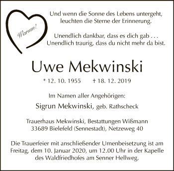 Traueranzeige von Uwe Mekwinski von Neue Westfälische