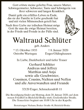 Traueranzeige von Waltraud Schlüter von Neue Westfälische