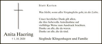 Traueranzeige von Anita Haering von Neue Westfälische