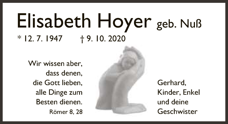  Traueranzeige für Elisabeth Hoyer vom 17.10.2020 aus Neue Westfälische