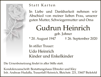 Traueranzeige von Gudrun Heinrich von Neue Westfälische