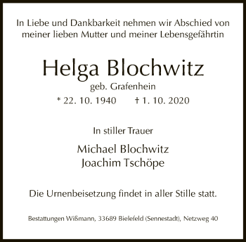 Traueranzeige von Helga Blochwitz von Neue Westfälische