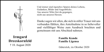 Traueranzeige von Irmgard Dreeskornfeld von Neue Westfälische