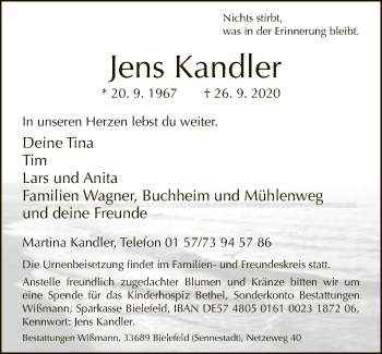 Traueranzeige von Jens Kandler von Neue Westfälische