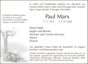 Traueranzeige von Paul Marx von Neue Westfälische