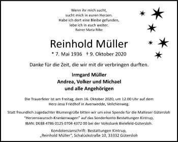 Traueranzeige von Reinhold Müller von Neue Westfälische