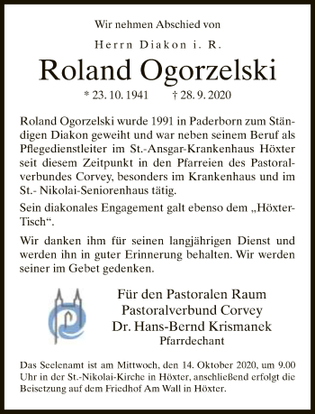 Traueranzeige von Roland Ogorzelski von Neue Westfälische