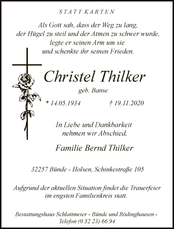 Traueranzeige von Christel Thilker von Neue Westfälische
