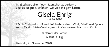 Traueranzeige von Gisela Ehrig von Neue Westfälische