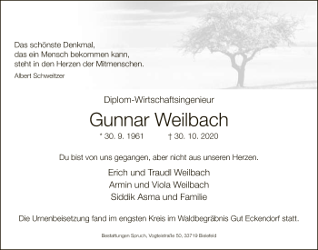 Traueranzeige von Gunnar Weilbach von Neue Westfälische