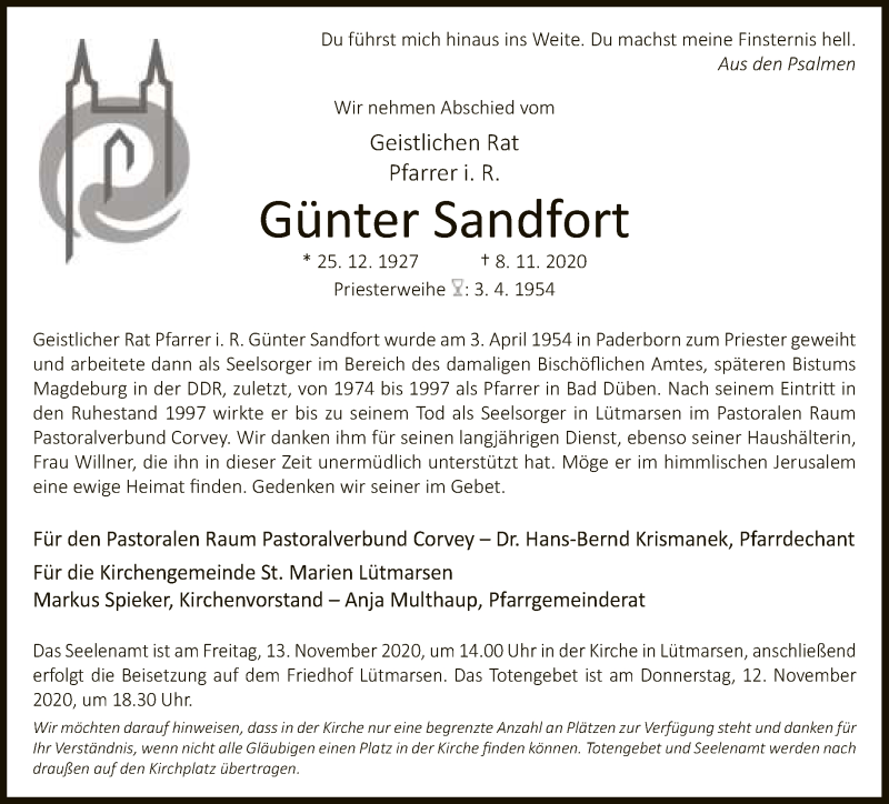  Traueranzeige für Günter Sandfort vom 11.11.2020 aus Neue Westfälische