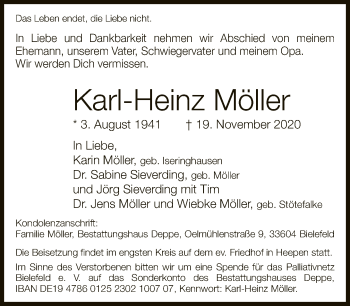 Traueranzeige von Karl-Heinz Möller von Neue Westfälische