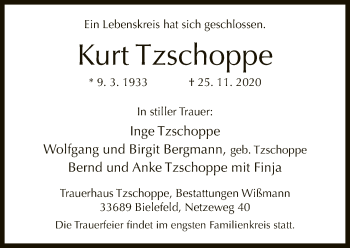 Traueranzeige von Kurt Tzschoppe von Neue Westfälische