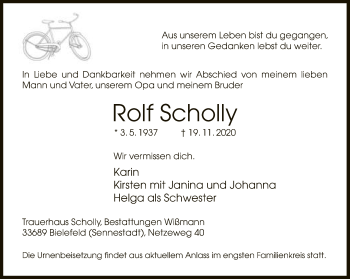 Traueranzeige von Rolf Scholly von Neue Westfälische