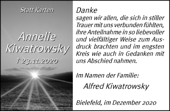 Traueranzeige von Annelie Kiwatrowsky von Neue Westfälische