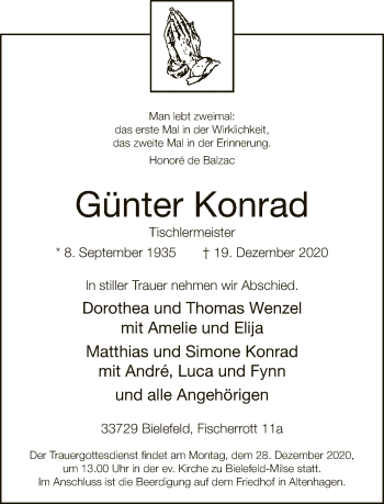 Traueranzeige von Günter Konrad von Neue Westfälische