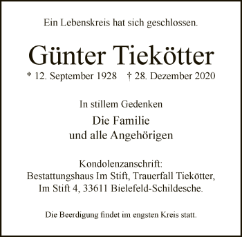 Traueranzeige von Günter Tiekötter von Neue Westfälische