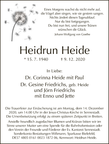 Traueranzeige von Heidrun Heide von Neue Westfälische