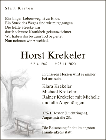 Traueranzeige von Horst Krekeler von Neue Westfälische