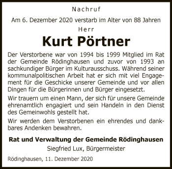 Traueranzeige von Kurt Pörtner von Neue Westfälische
