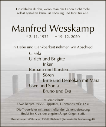 Traueranzeige von Manfred Wesskamp von Neue Westfälische