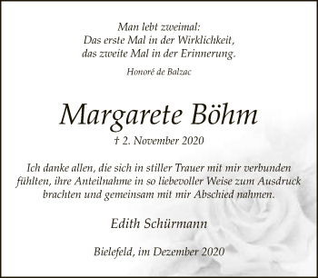 Traueranzeige von Margarete Böhm von Neue Westfälische